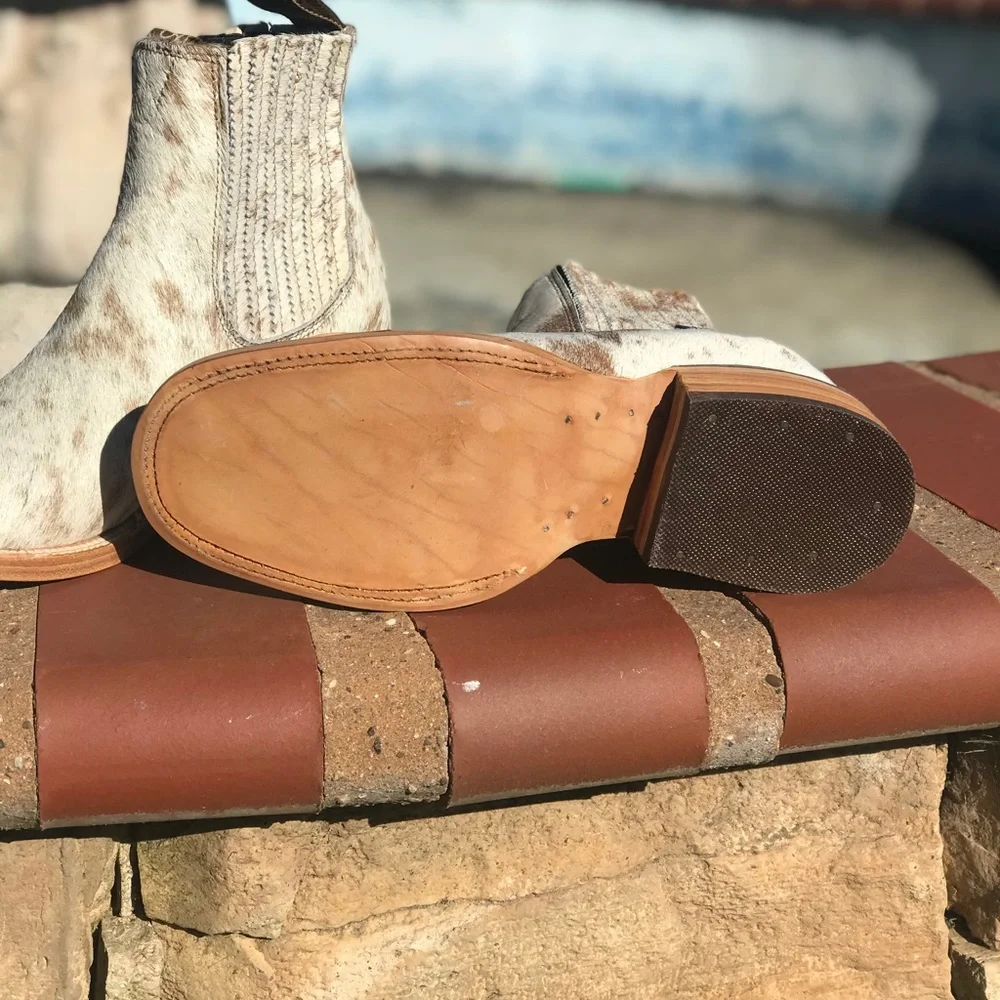 Ariat Spotted Cowhide Chelsea Booties in White and Brown - Picture 3 of 3